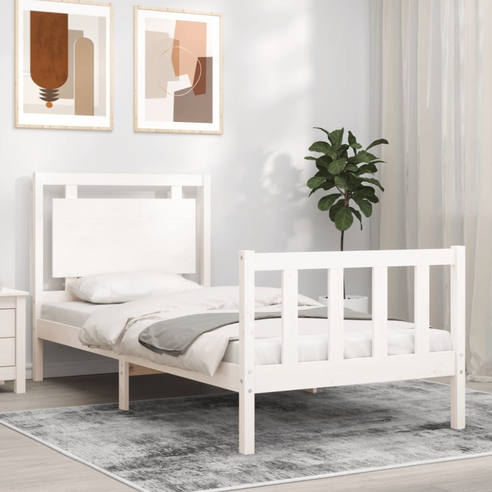 vidaXL Sängram utan madrass vit 100x200 cm massiv furu