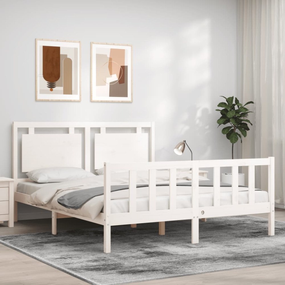 vidaXL Sängram utan madrass vit 160x200 cm massiv furu