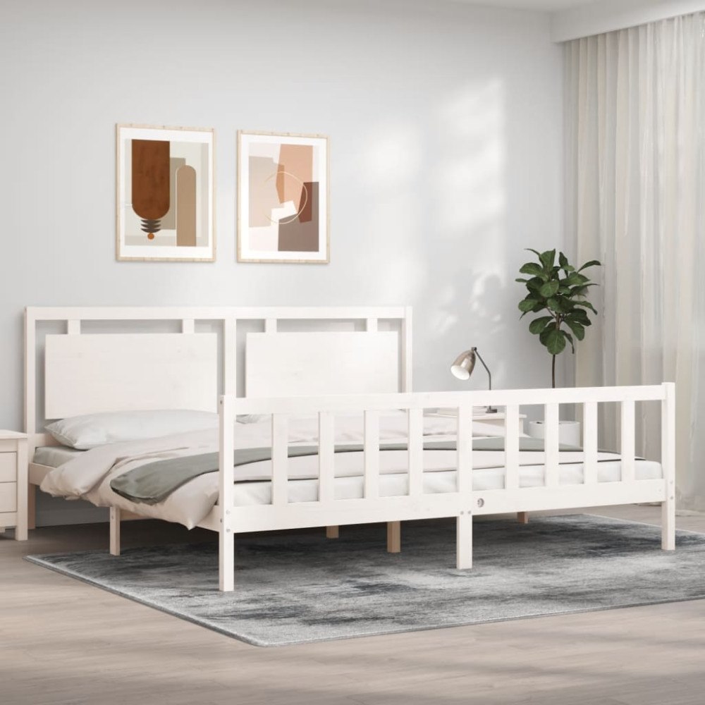 vidaXL Sängram med huvudgavel vit 180x200 cm massivt trä