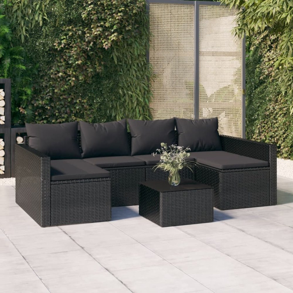 vidaXL Loungegrupp med dynor 2 delar svart konstrotting