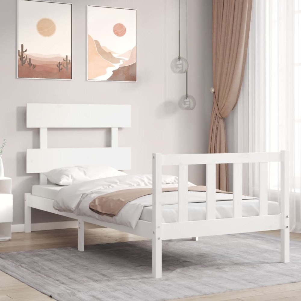 vidaXL Sängram utan madrass vit 90x200 cm massiv furu