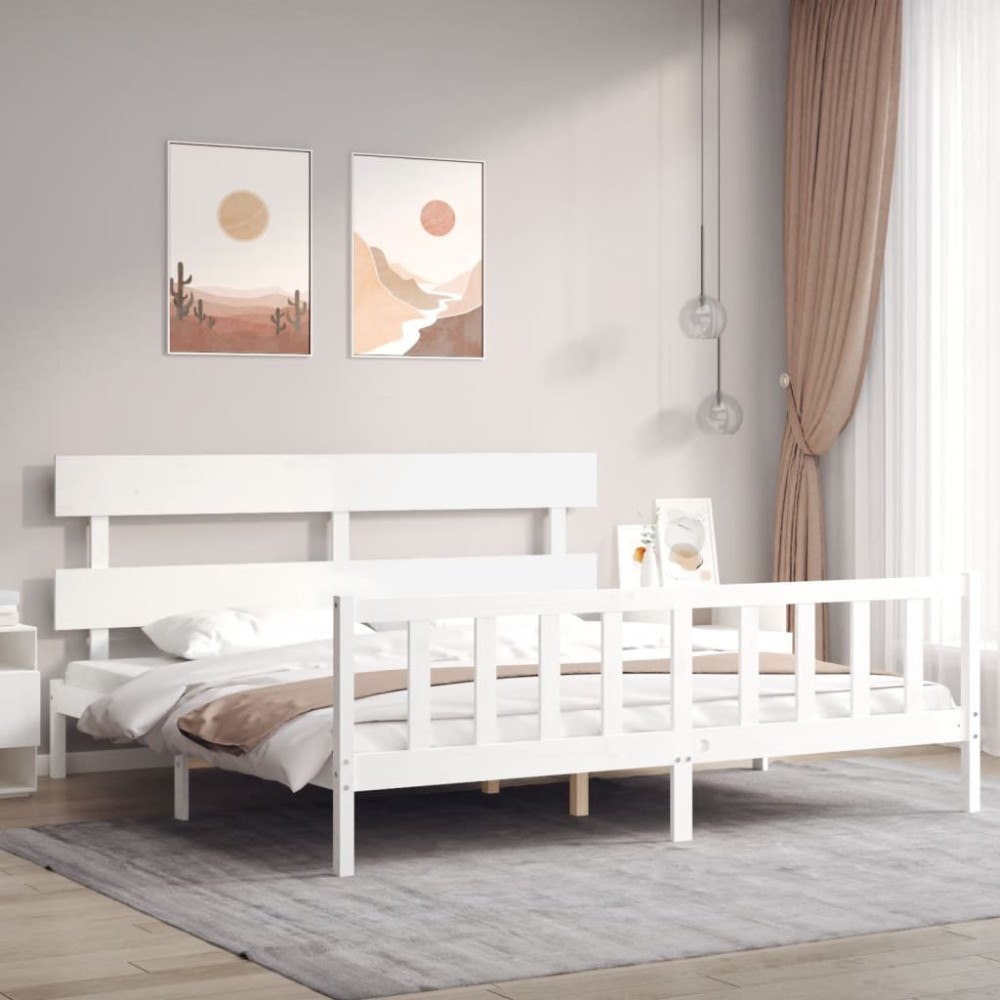 vidaXL Sängram utan madrass vit 200x200 cm massiv furu