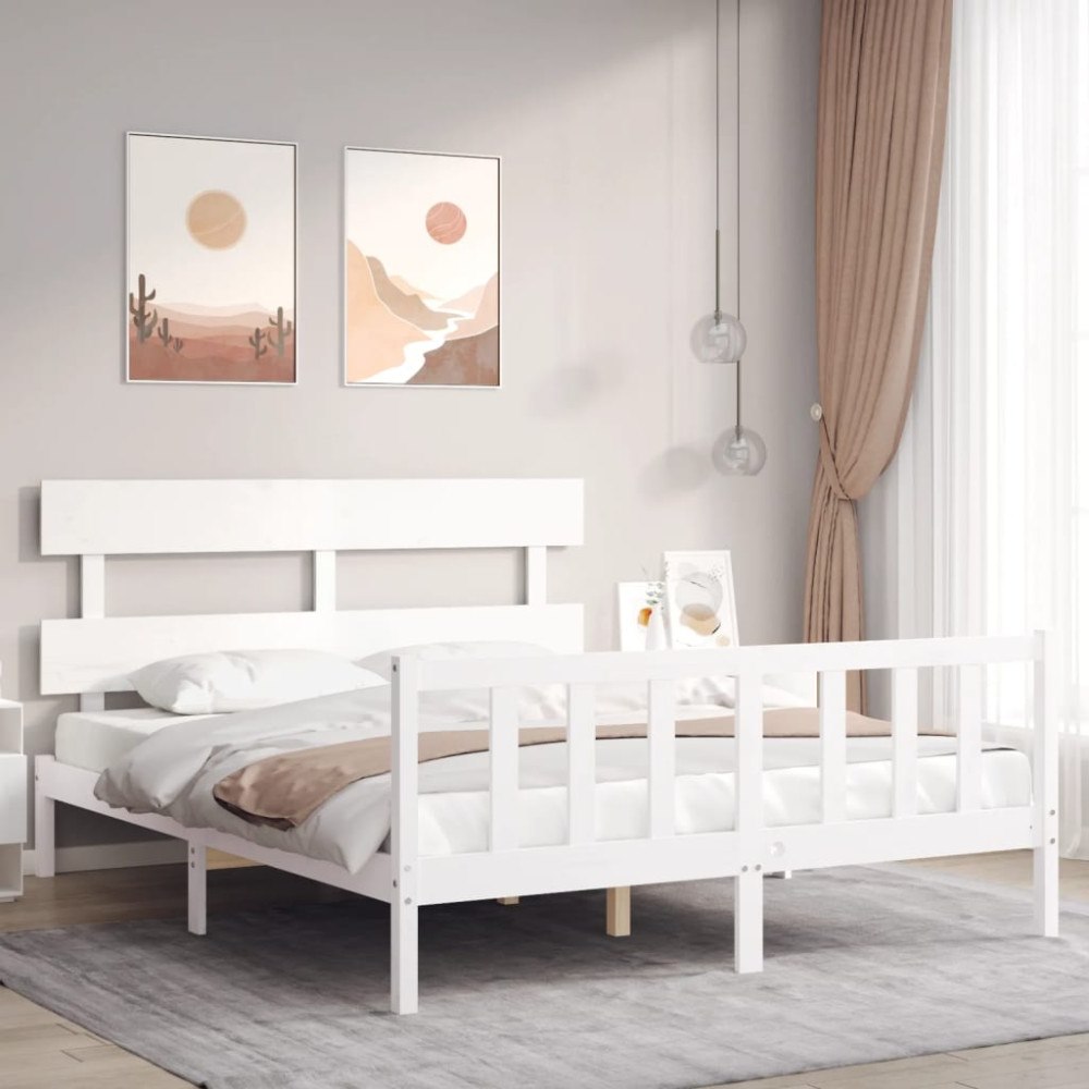 vidaXL Sängram utan madrass vit 160x200 cm massiv furu