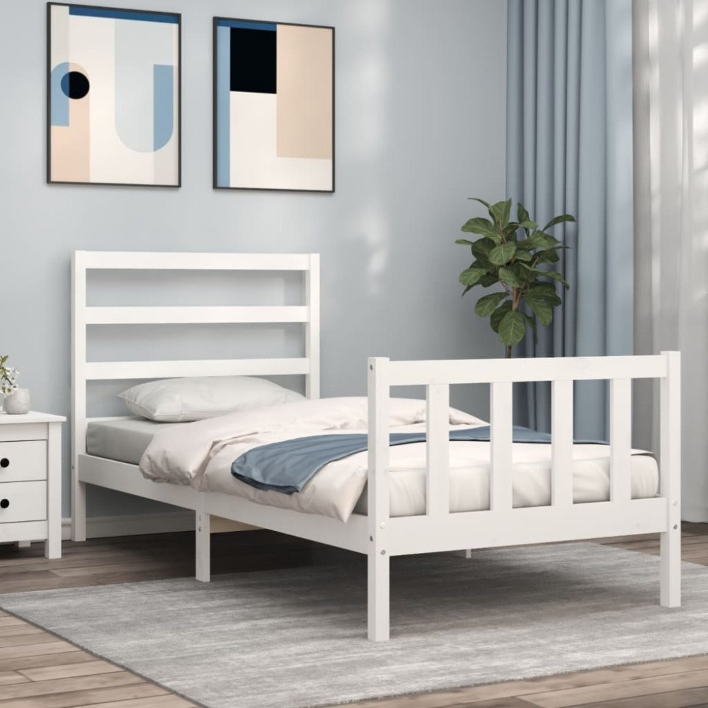 vidaXL Sängram utan madrass vit 90x190 cm massiv furu