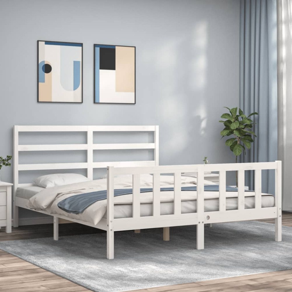 vidaXL Sängram utan madrass vit 160x200 cm massiv furu