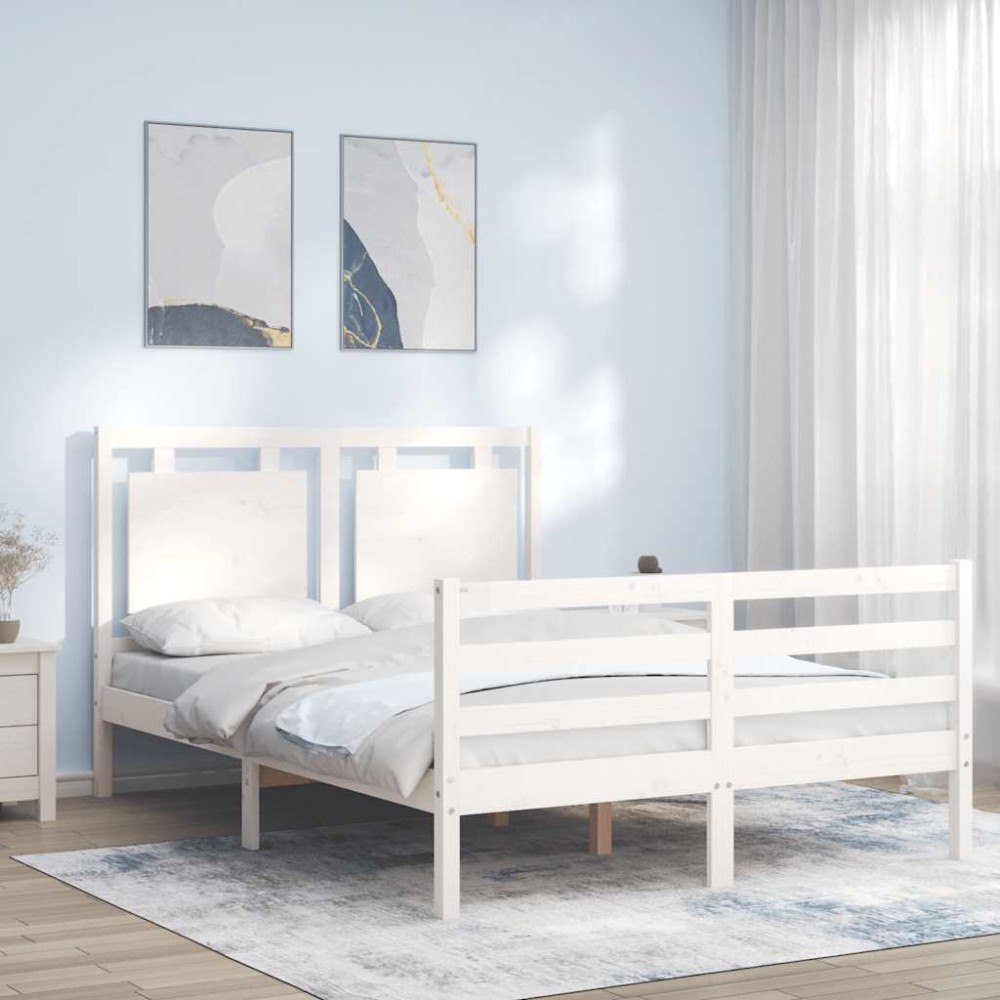 vidaXL Sängram med huvudgavel vit 140x190 cm massivt trä