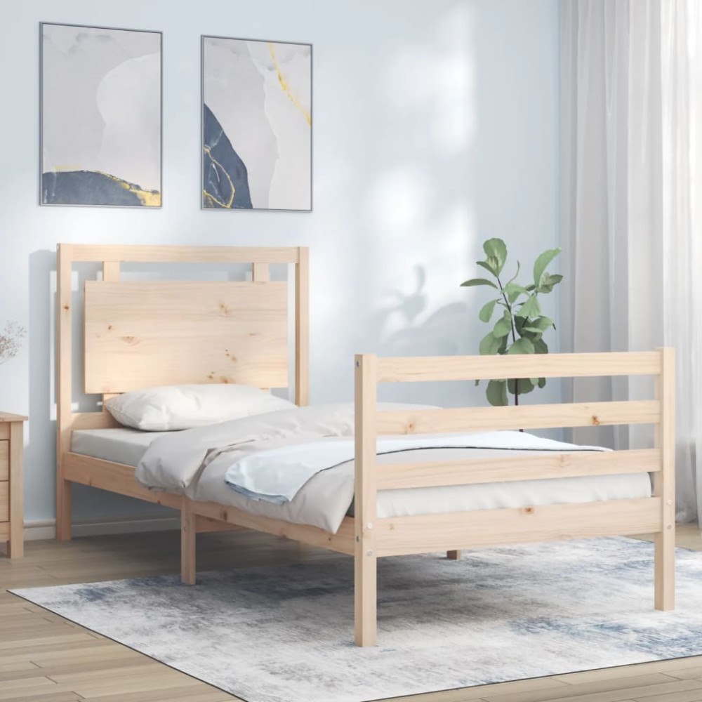 vidaXL Sängram med huvudgavel 100x200 cm massivt trä