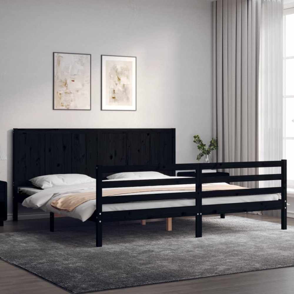 vidaXL Sängram med huvudgavel svart 200x200 cm massivt trä
