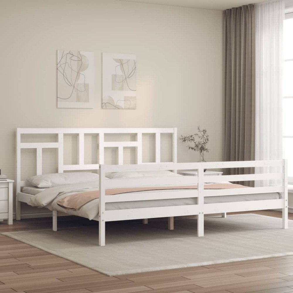 vidaXL Sängram med huvudgavel vit 200x200 cm massivt trä
