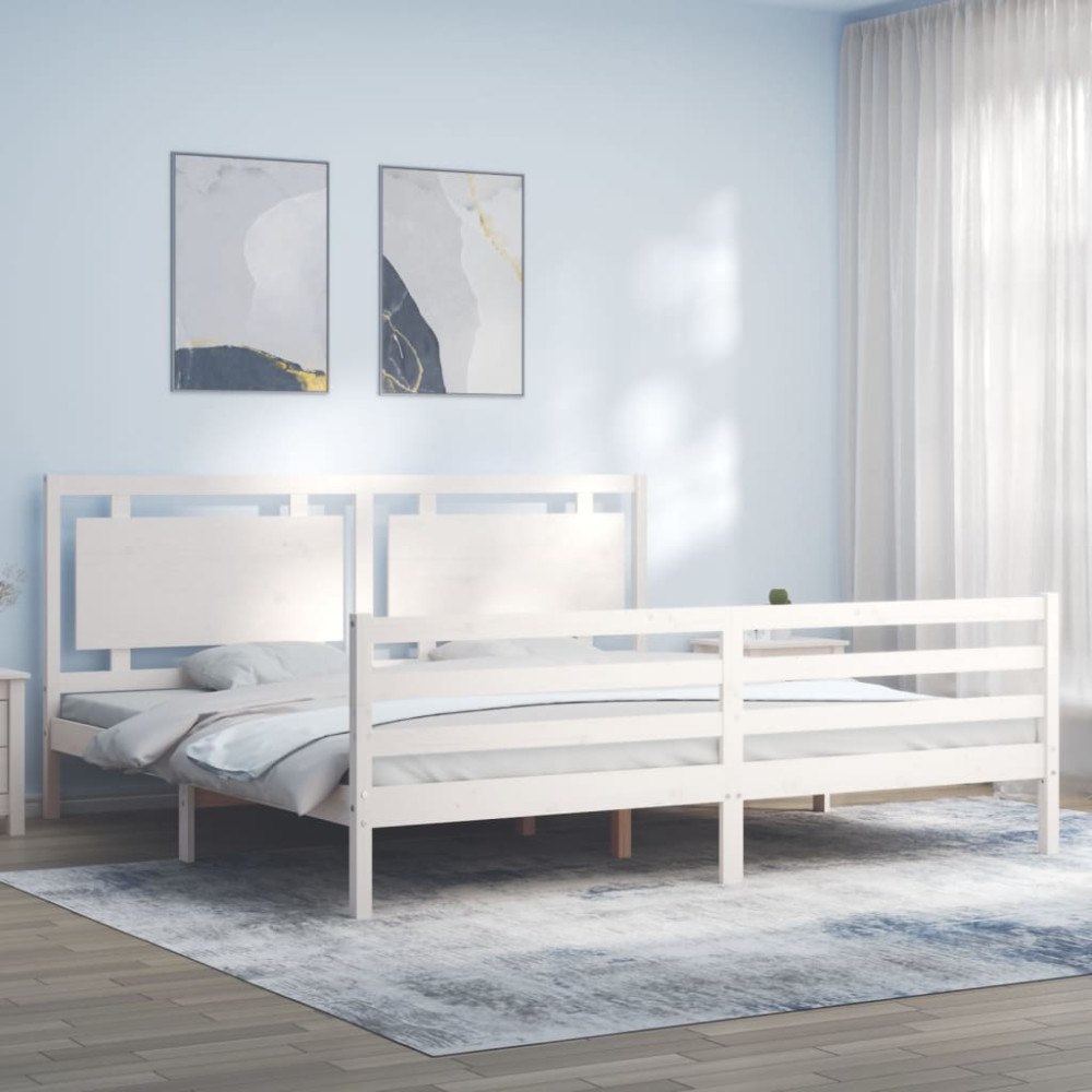 vidaXL Sängram med huvudgavel vit 200x200 cm massivt trä