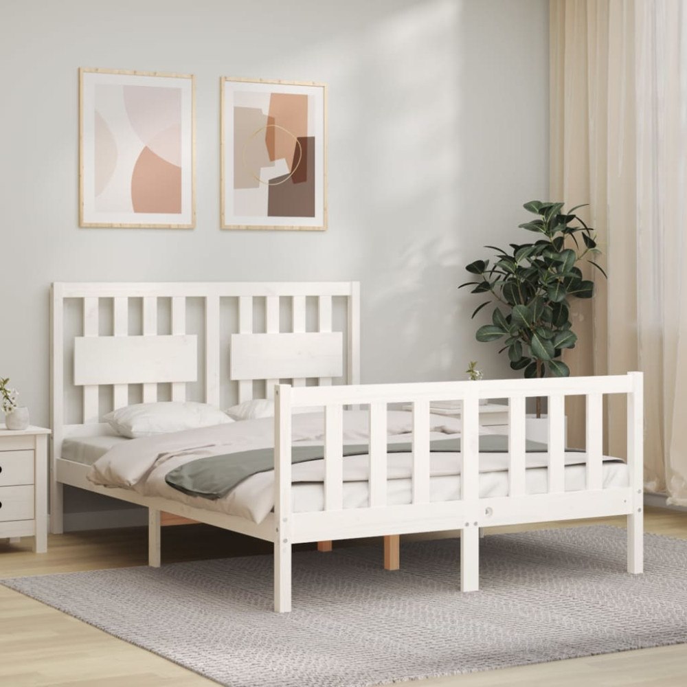 vidaXL Sängram utan madrass vit 140x190 cm massiv furu
