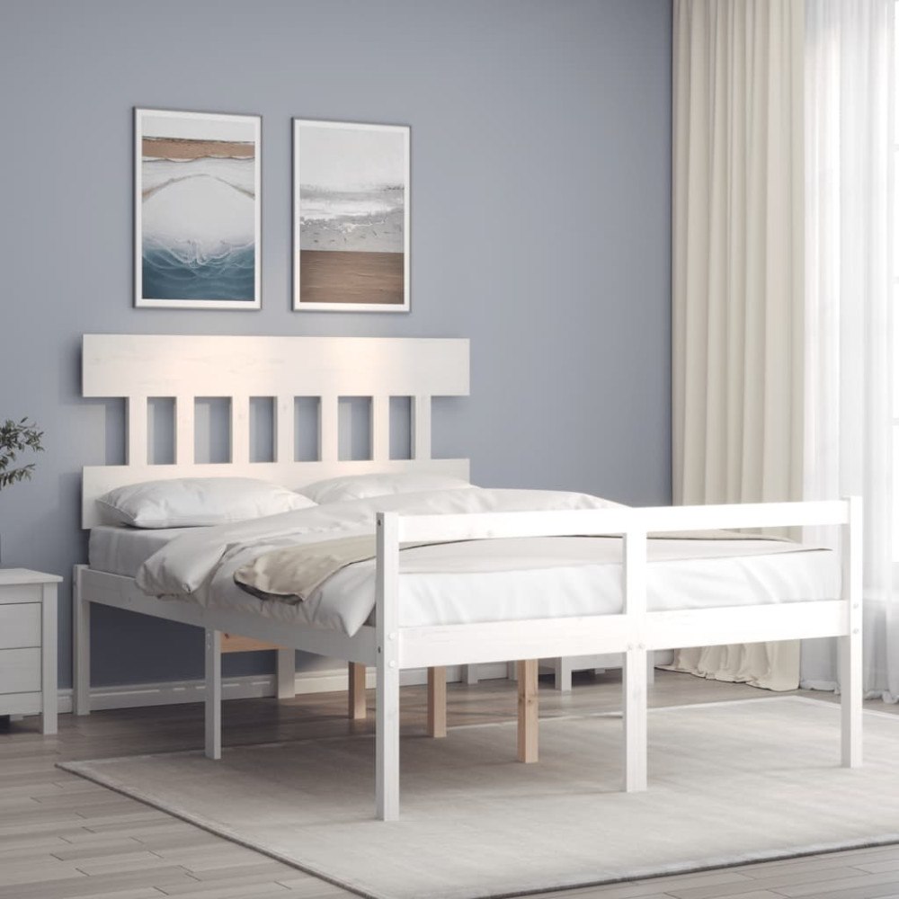 vidaXL Sängram med sänggavel vit 120x200 cm massivt trä