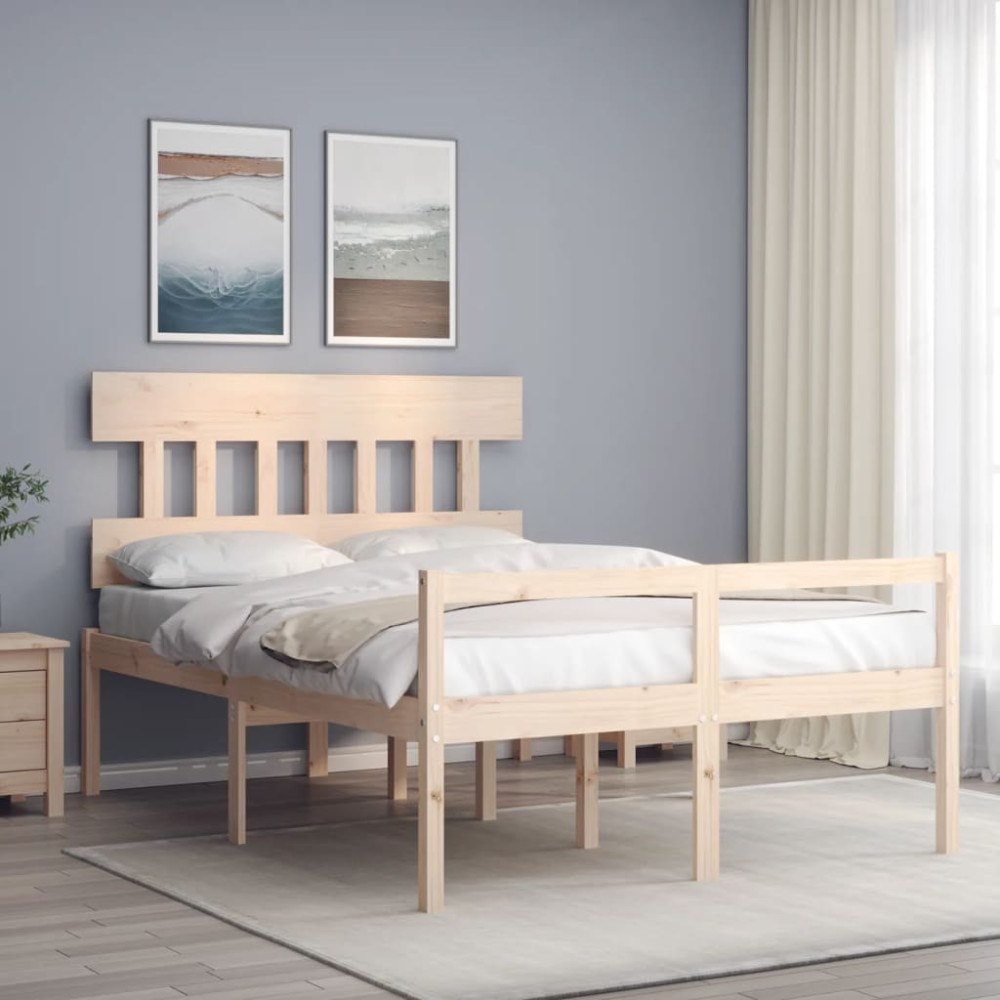 vidaXL Sängram med sänggavel 140x200 cm massivt trä