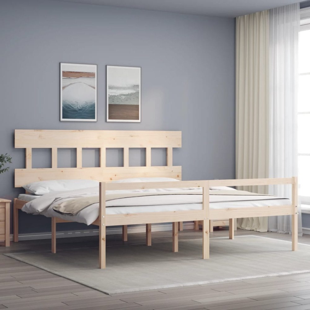 vidaXL Sängram med sänggavel 200x200 cm massivt trä