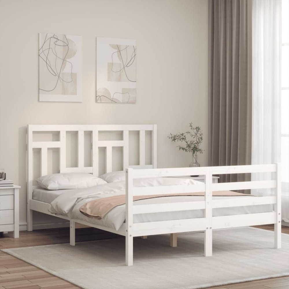 vidaXL Sängram med huvudgavel vit 140x190 cm massivt trä