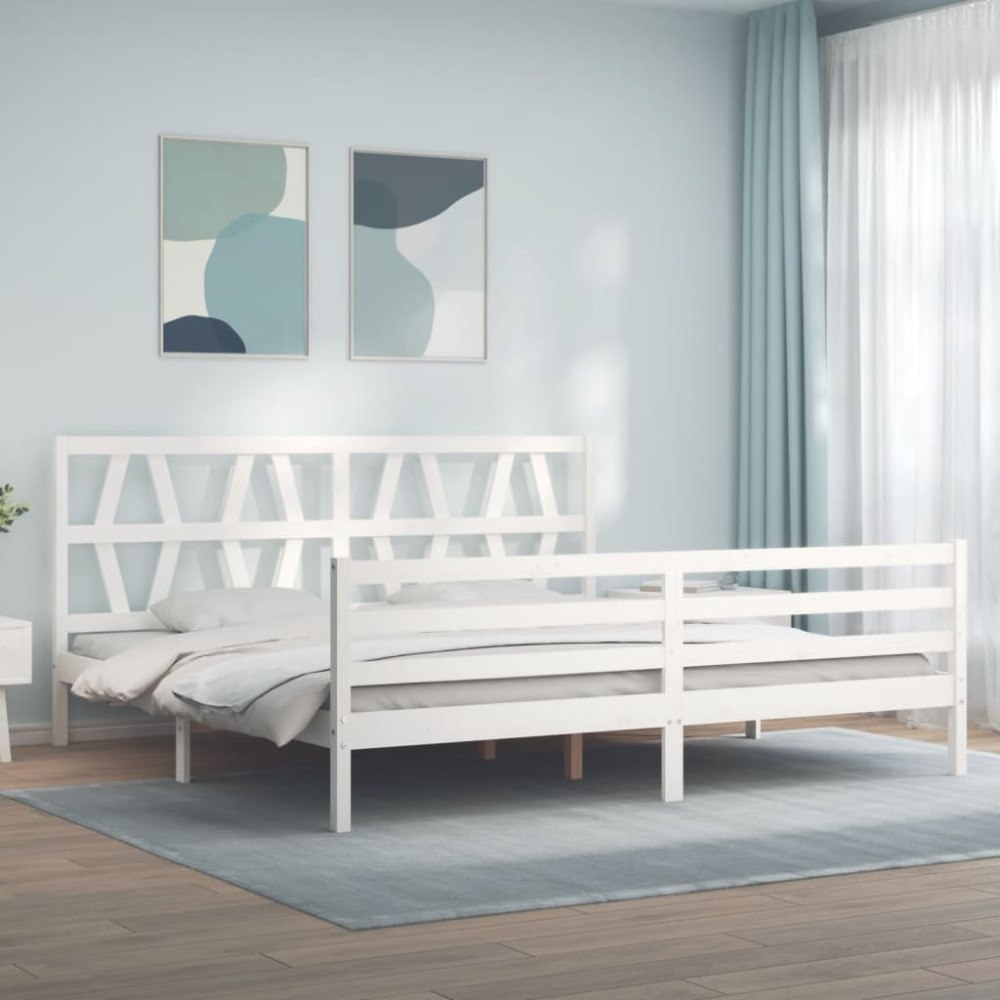 vidaXL Sängram med huvudgavel vit 200x200 cm massivt trä