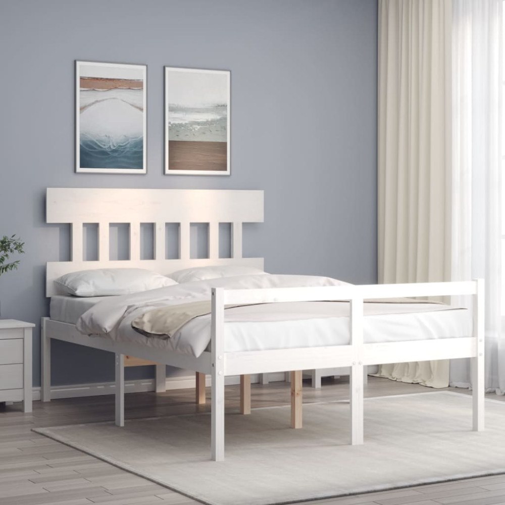 vidaXL Sängram med sänggavel vit 140x200 cm massivt trä