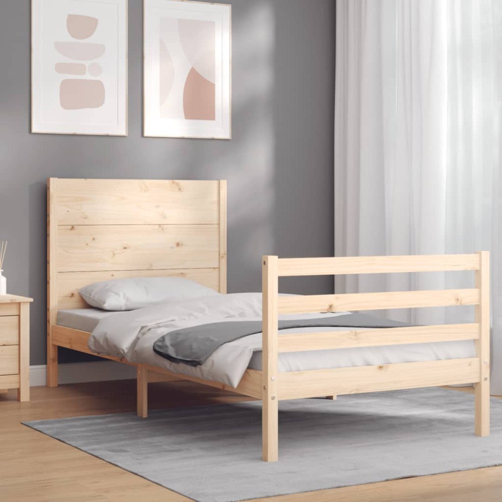 vidaXL Sängram med huvudgavel 90x200 cm massivt trä