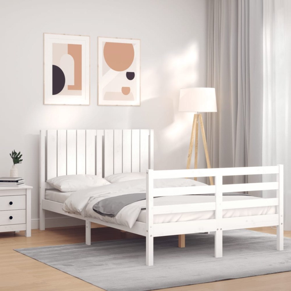 vidaXL Sängram med huvudgavel vit 120x200 cm massivt trä