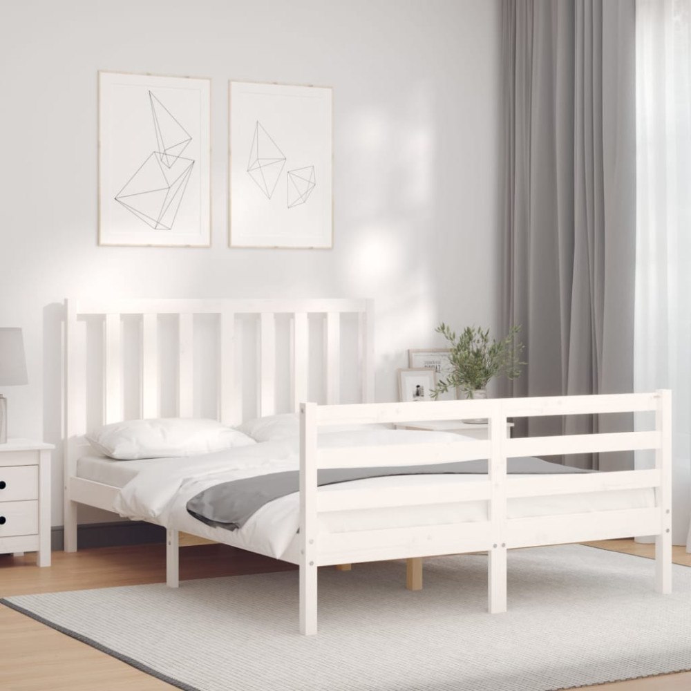 vidaXL Sängram utan madrass vit 140x190 cm massiv furu