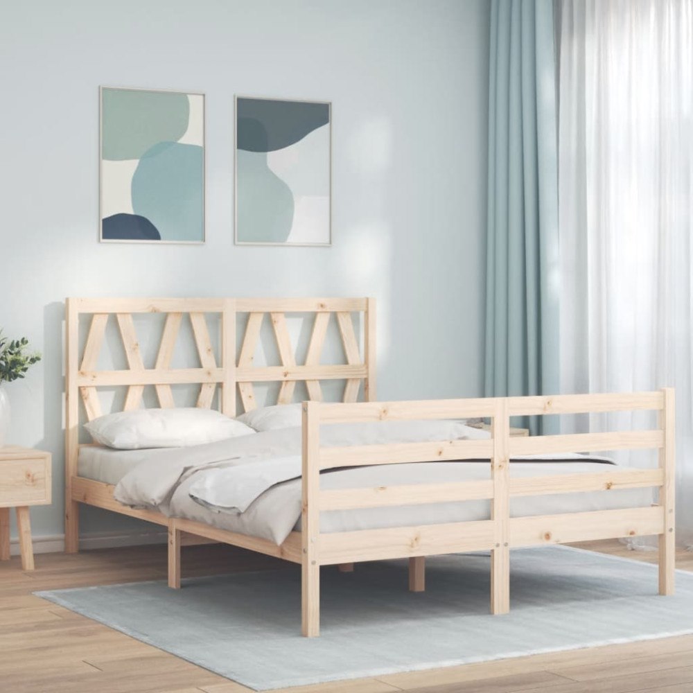 vidaXL Sängram med huvudgavel 140x200 cm massivt trä