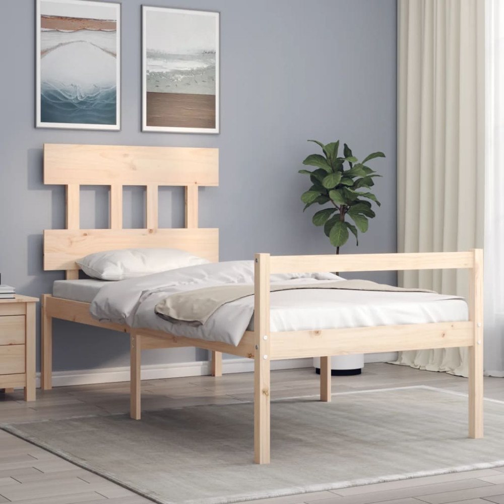 vidaXL Sängram med sänggavel 90x200 cm massivt trä