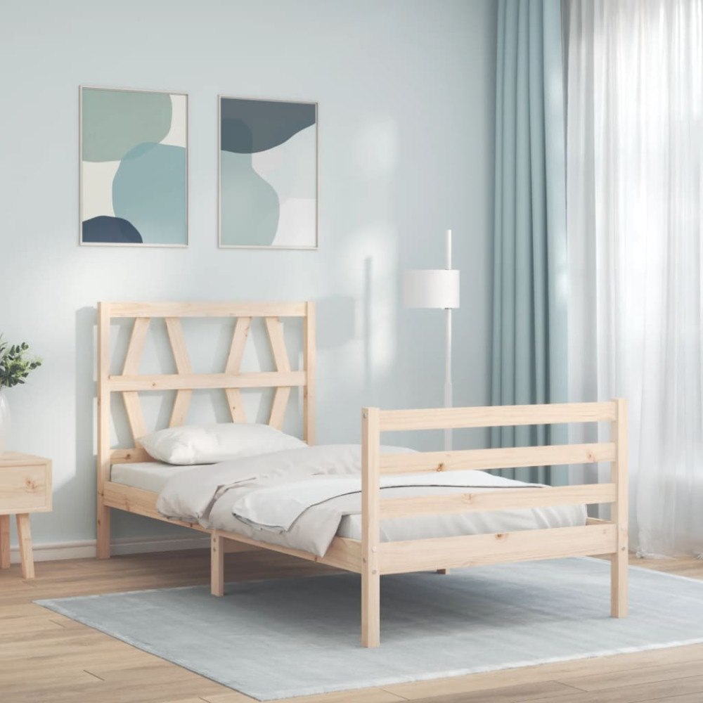 vidaXL Sängram med huvudgavel 90x200 cm massivt trä