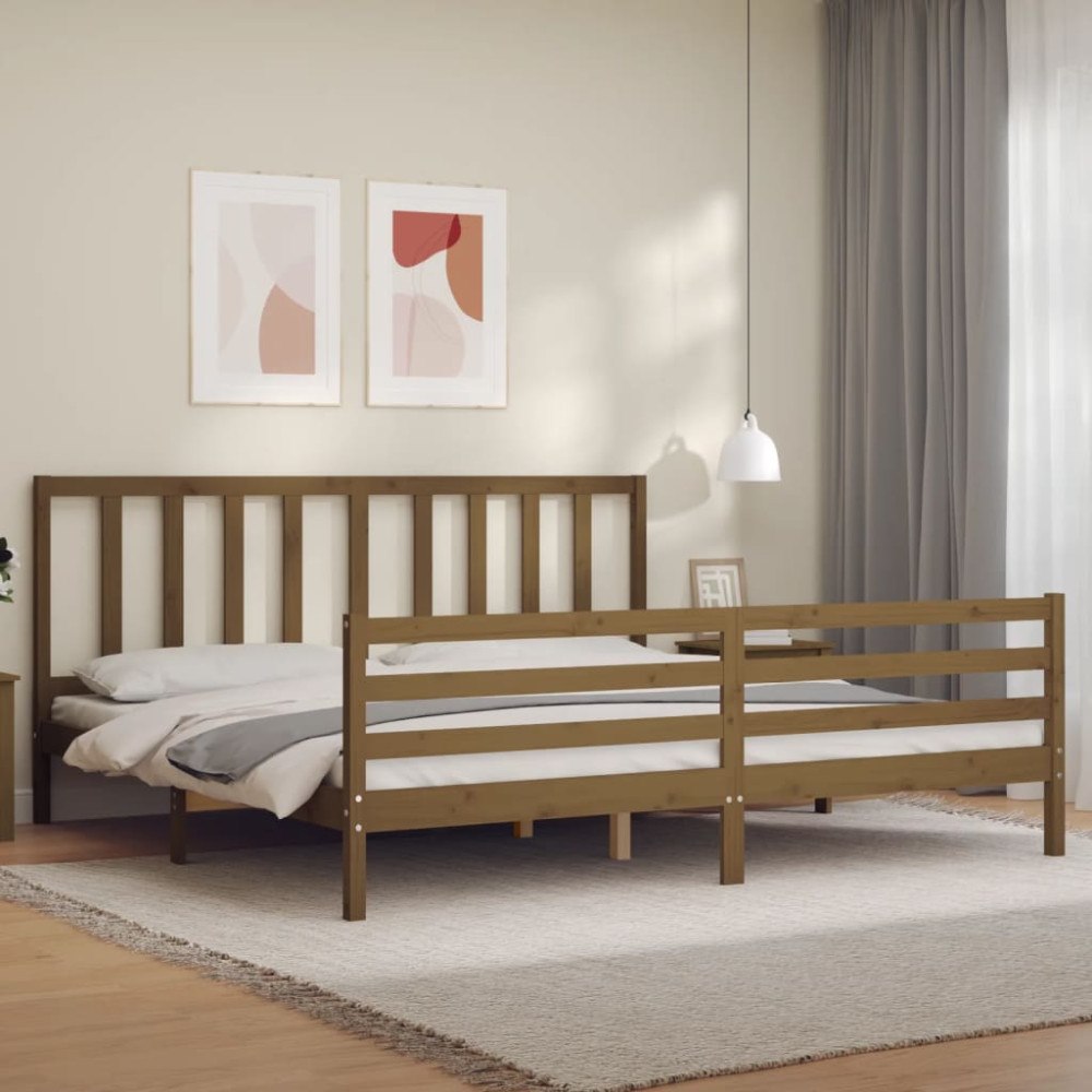 vidaXL Sängram med huvudgavel honungsbrun 200x200 cm massivt trä