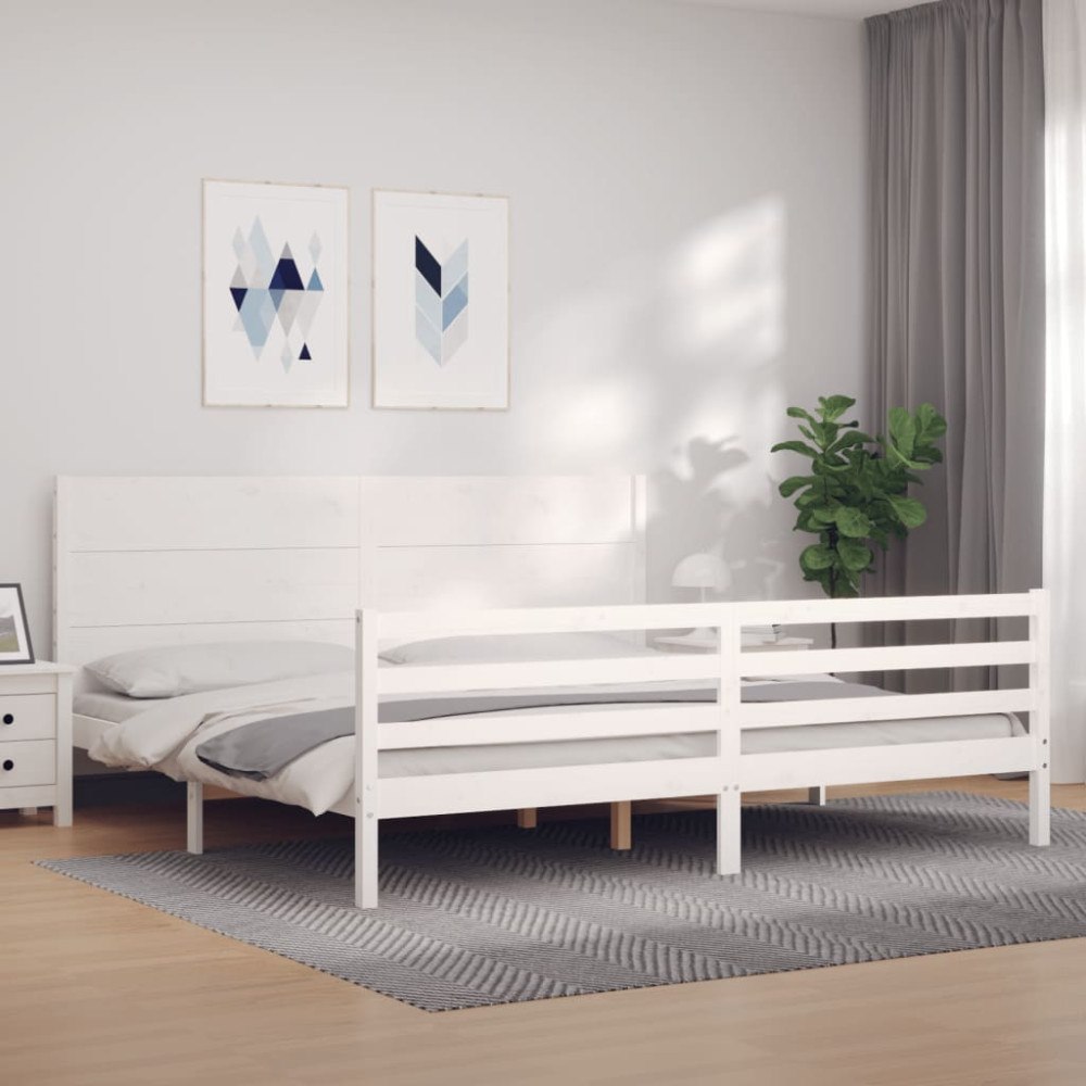 vidaXL Sängram med huvudgavel vit 200x200 cm massivt trä