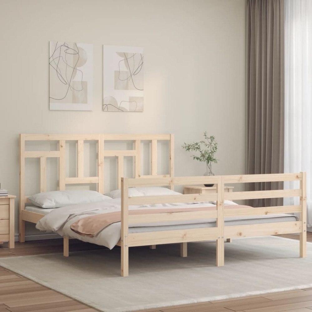 vidaXL Sängram med huvudgavel 160x200 cm massivt trä