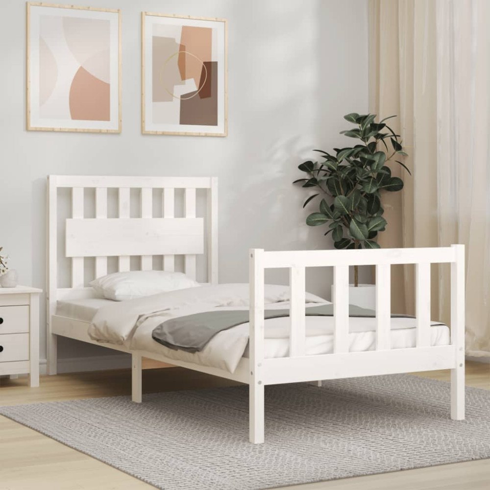 vidaXL Sängram utan madrass vit 90x200 cm massiv furu