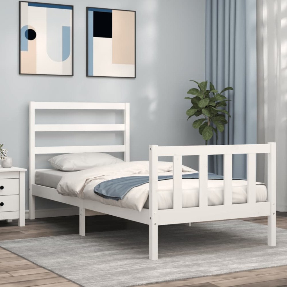 vidaXL Sängram utan madrass vit 90x200 cm massiv furu