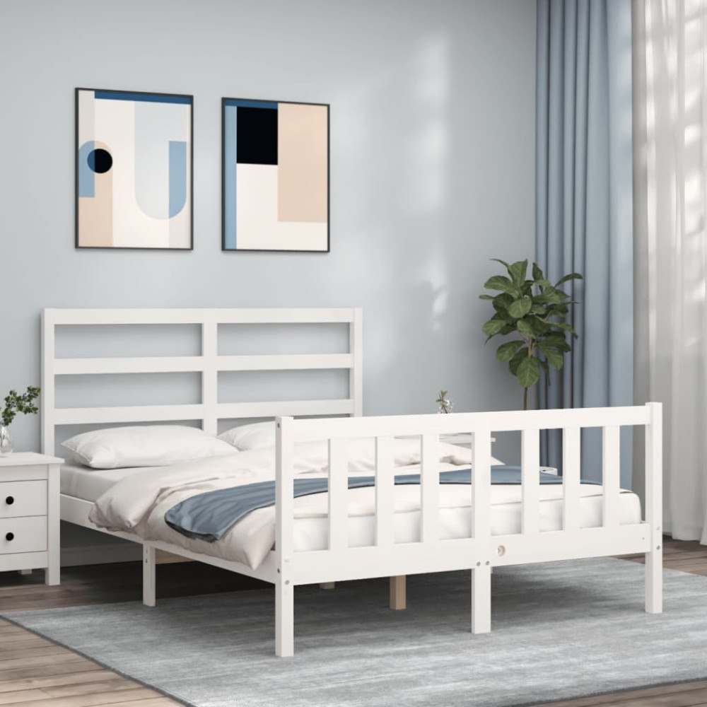 vidaXL Sängram utan madrass vit 140x200 cm massiv furu