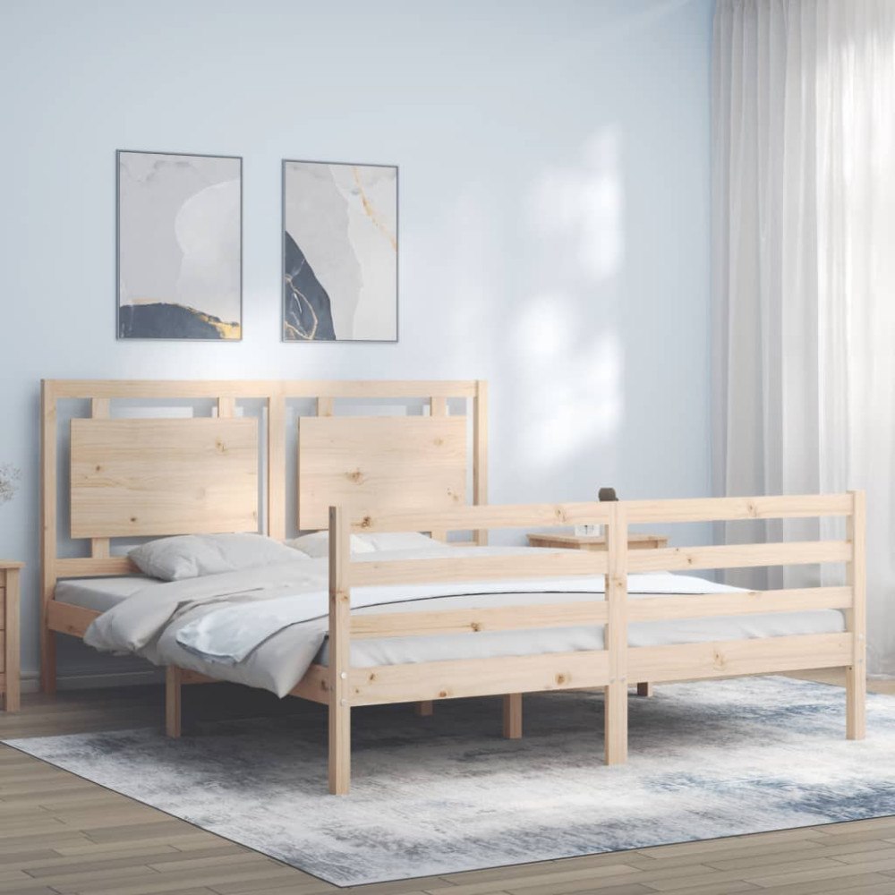 vidaXL Sängram med huvudgavel 160x200 cm massivt trä