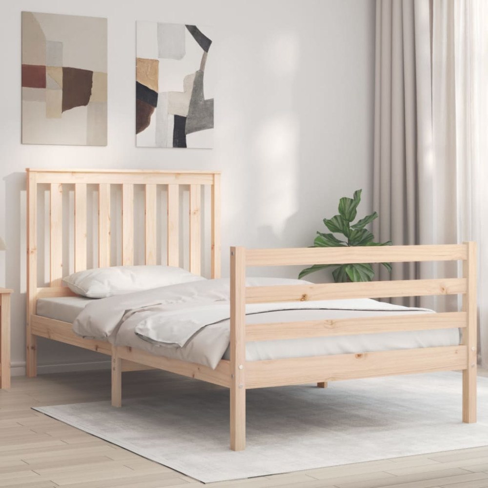 vidaXL Sängram med huvudgavel 100x200 cm massivt trä