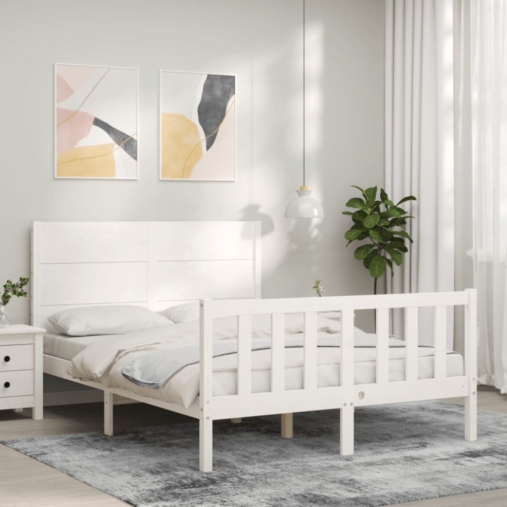vidaXL Sängram utan madrass vit 140x200 cm massiv furu