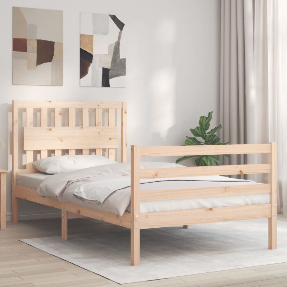 vidaXL Sängram med huvudgavel 100x200 cm massivt trä