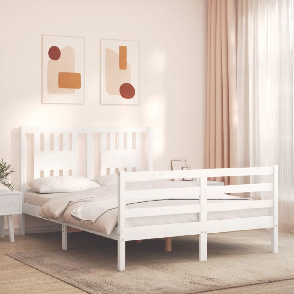 vidaXL Sängram med huvudgavel vit 120x200 cm massivt trä