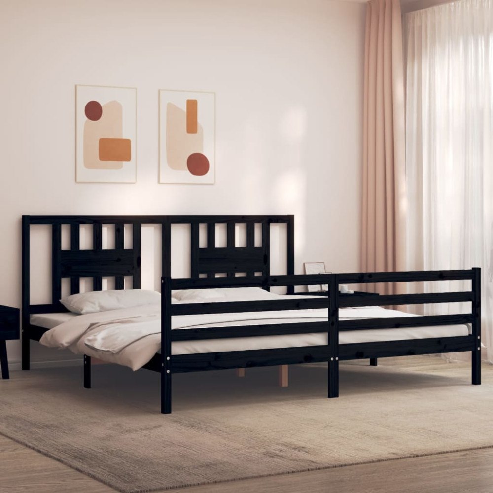 vidaXL Sängram med huvudgavel svart 200x200 cm massivt trä