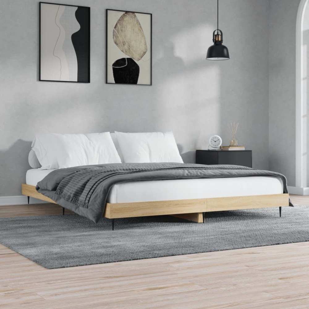 vidaXL Sängram utan madrass sonoma-ek 140x200 cm konstruerad trä