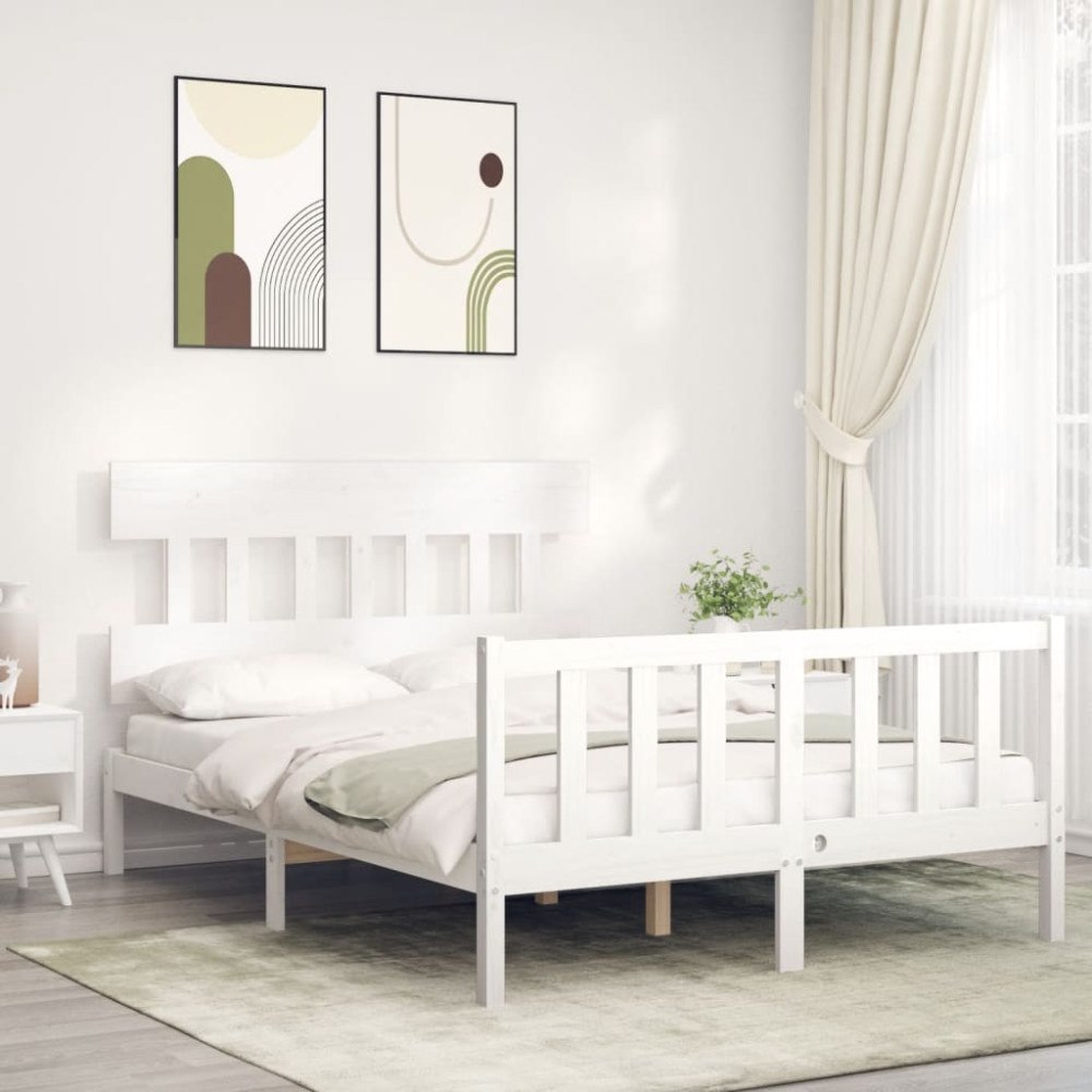 vidaXL Sängram utan madrass vit 140x190 cm massiv furu