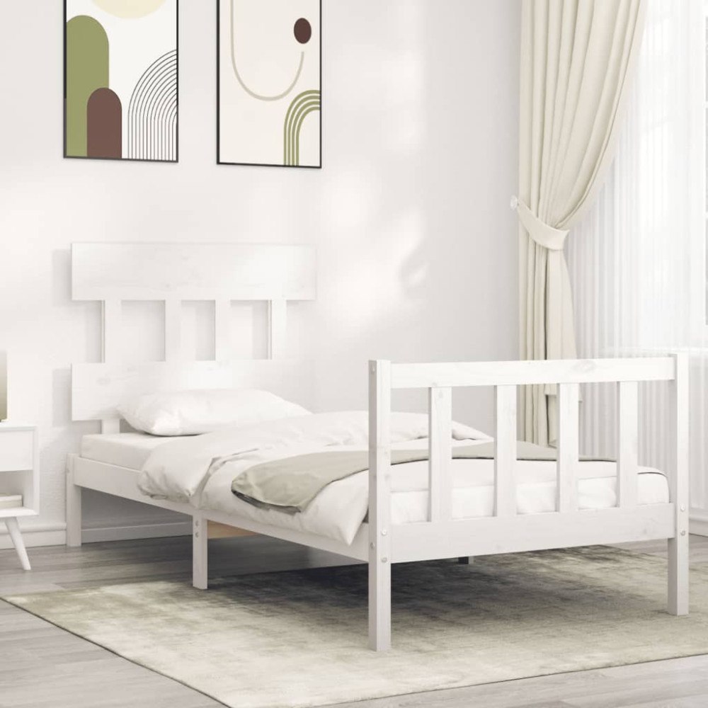 vidaXL Sängram utan madrass vit 100x200 cm massiv furu