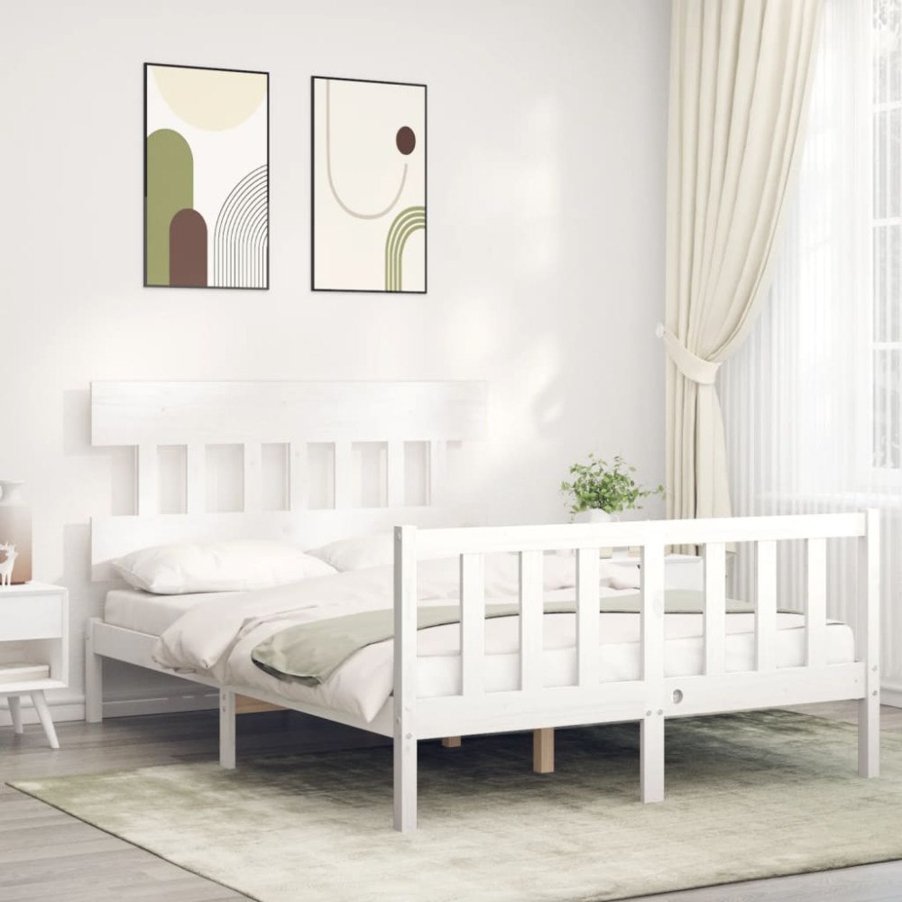 vidaXL Sängram utan madrass vit 140x200 cm massiv furu
