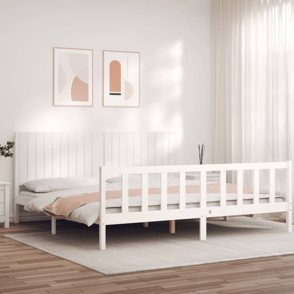 vidaXL Sängram utan madrass vit 200x200 cm massiv furu