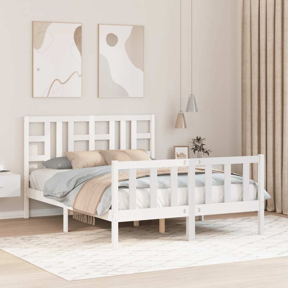 vidaXL Sängram utan madrass vit 140x200 cm massiv furu