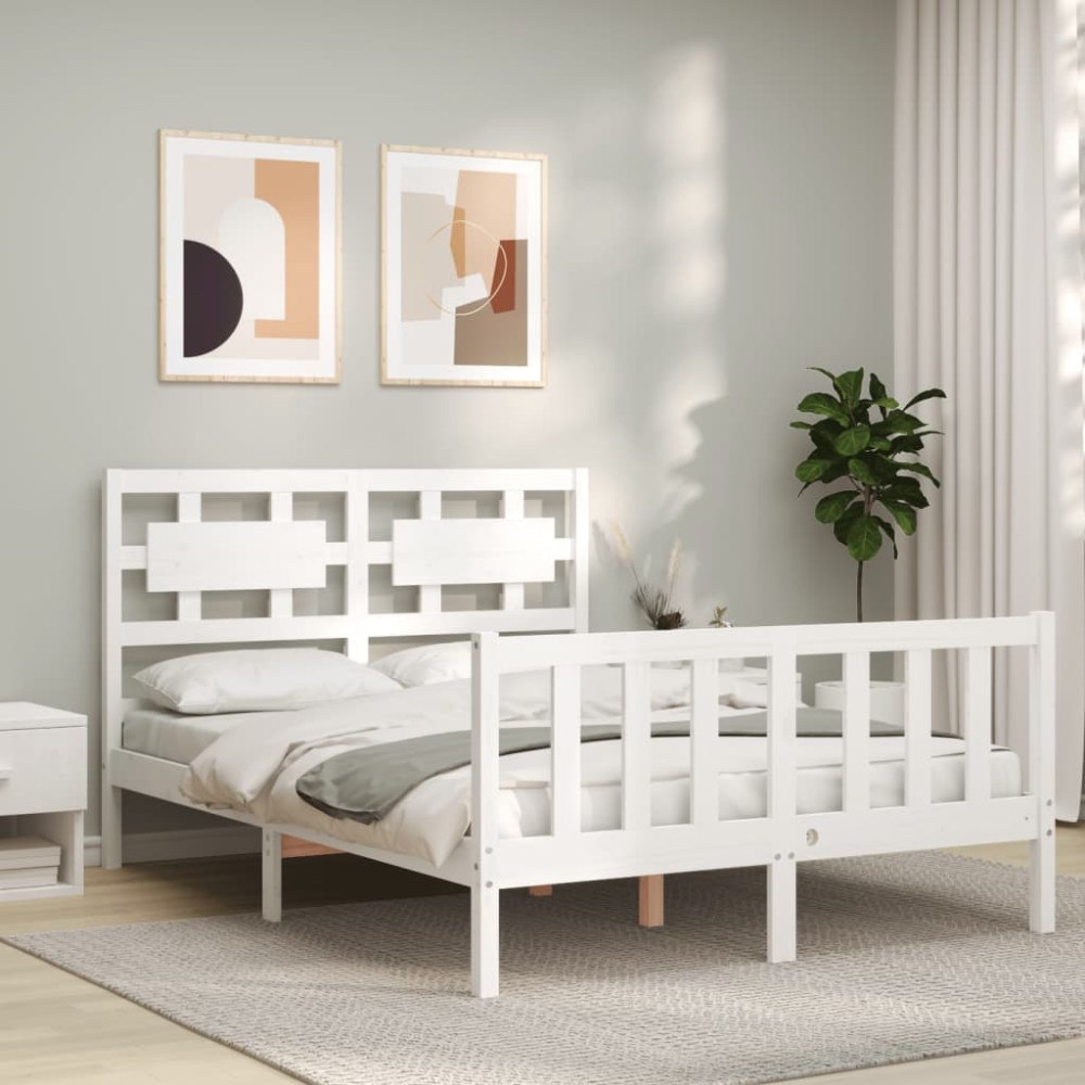 vidaXL Sängram utan madrass vit 140x190 cm massiv furu