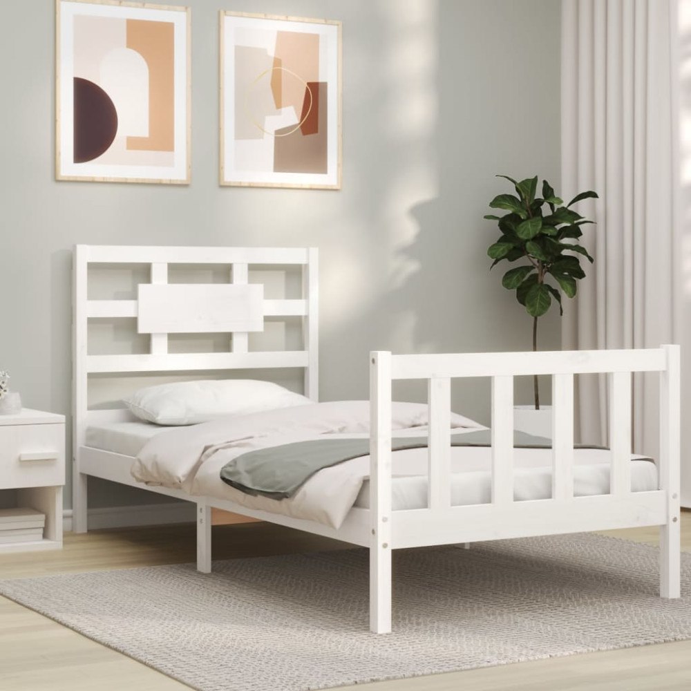 vidaXL Sängram utan madrass vit 90x200 cm massiv furu