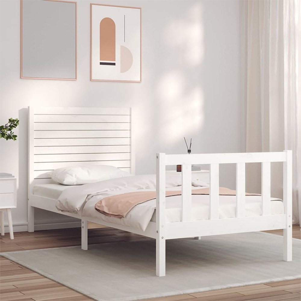 vidaXL Sängram utan madrass vit 90x200 cm massiv furu