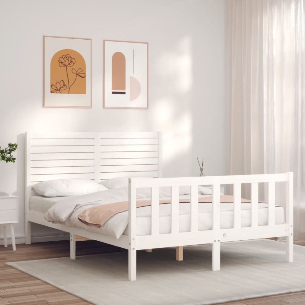 vidaXL Sängram utan madrass vit 140x200 cm massiv furu