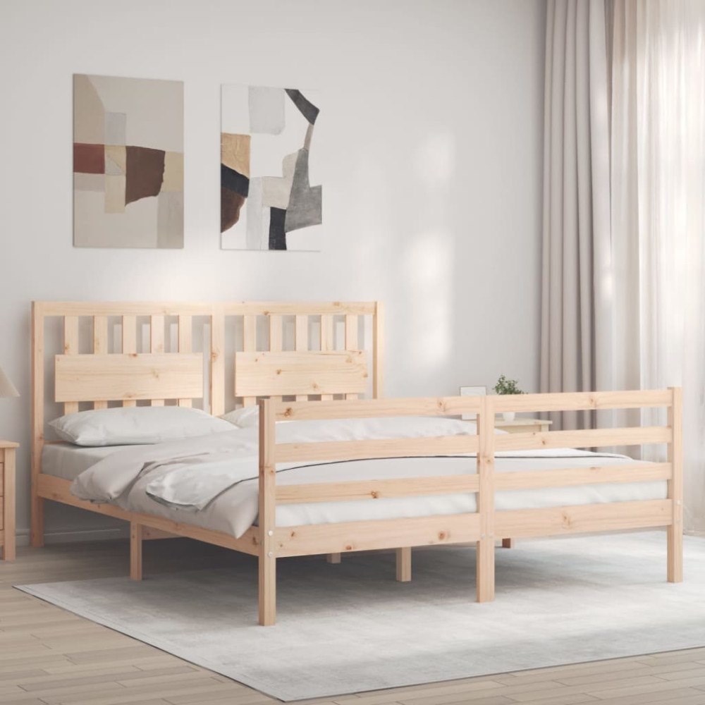 vidaXL Sängram med huvudgavel 160x200 cm massivt trä
